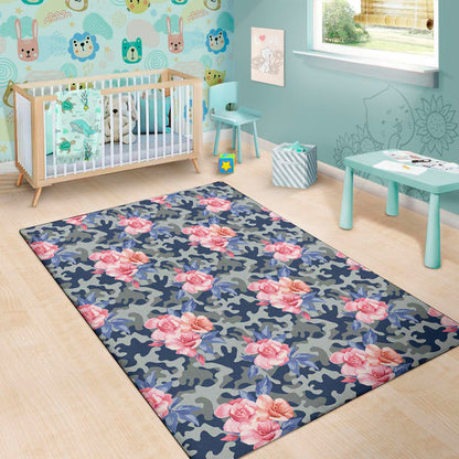 Pink Rose Flower Camouflage Print Area Rug