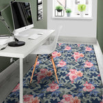 Pink Rose Flower Camouflage Print Area Rug