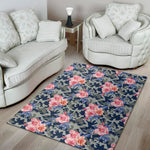 Pink Rose Flower Camouflage Print Area Rug