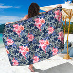 Pink Rose Flower Camouflage Print Beach Sarong Wrap