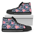 Pink Rose Flower Camouflage Print Black High Top Sneakers