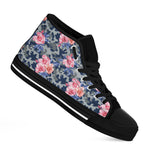 Pink Rose Flower Camouflage Print Black High Top Shoes