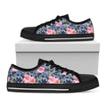Pink Rose Flower Camouflage Print Black Low Top Sneakers