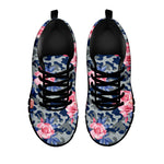 Pink Rose Flower Camouflage Print Black Sneakers