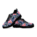 Pink Rose Flower Camouflage Print Black Sneakers