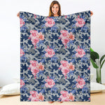Pink Rose Flower Camouflage Print Blanket
