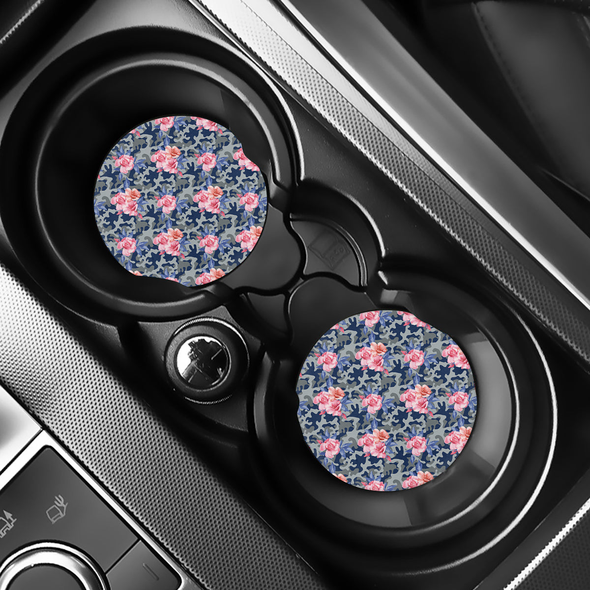 Pink Rose Flower Camouflage Print Car Coasters