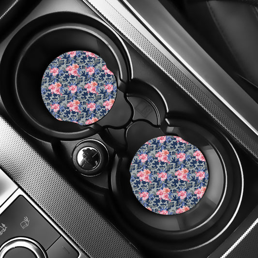 Pink Rose Flower Camouflage Print Car Coasters