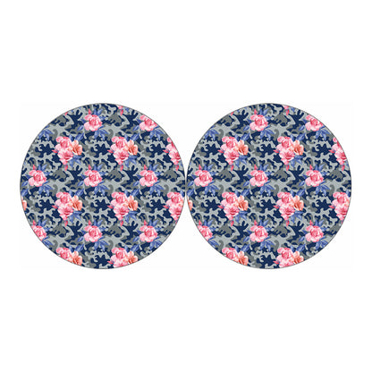 Pink Rose Flower Camouflage Print Car Coasters