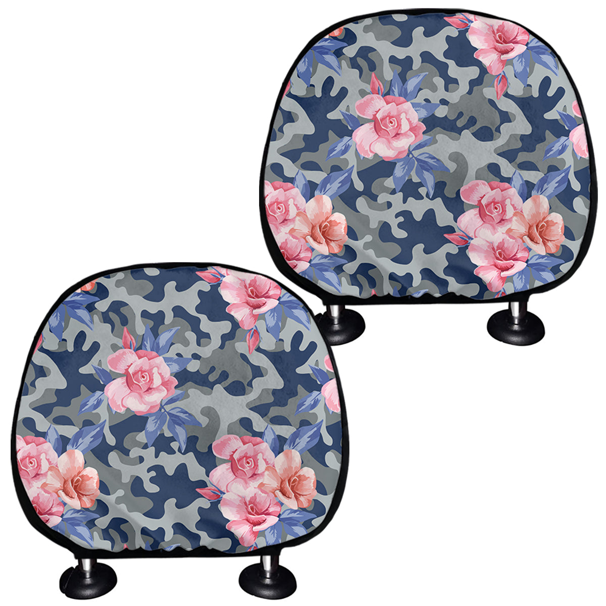 Pink Rose Flower Camouflage Print Car Headrest Covers