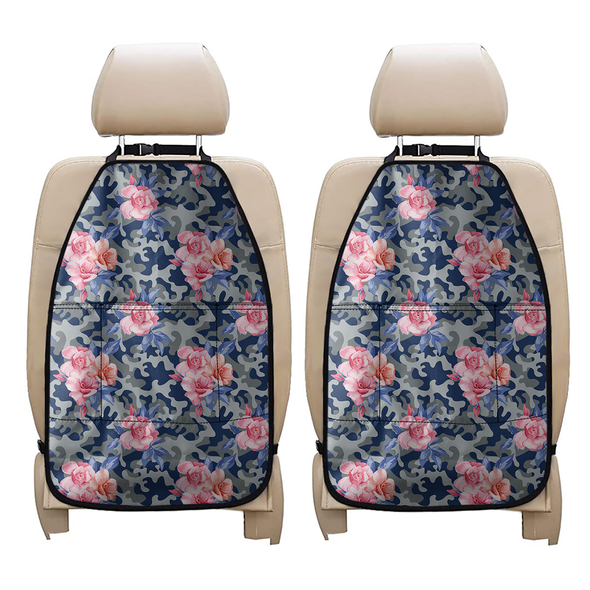 Pink Rose Flower Camouflage Print Car Seat Organizers