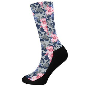 Pink Rose Flower Camouflage Print Crew Socks