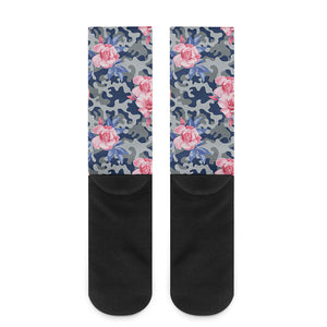 Pink Rose Flower Camouflage Print Crew Socks