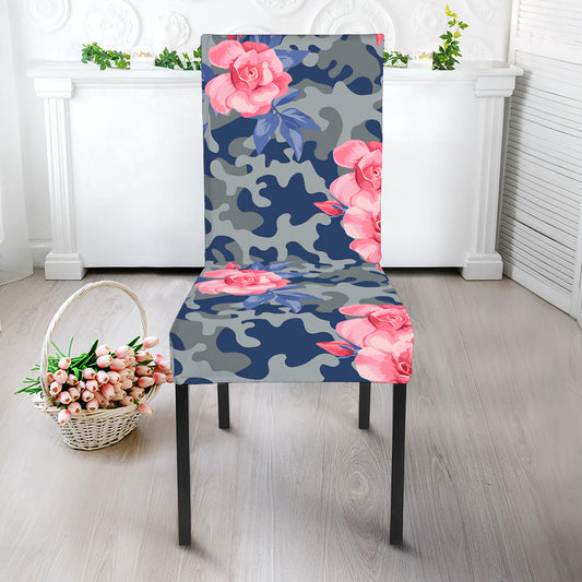 Pink Rose Flower Camouflage Print Dining Chair Slipcover