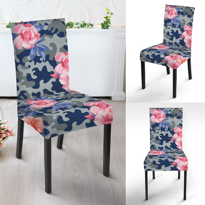 Pink Rose Flower Camouflage Print Dining Chair Slipcover
