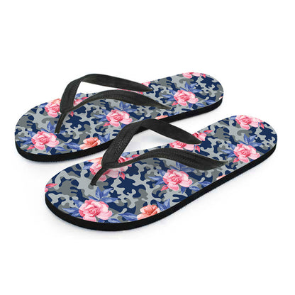 Pink Rose Flower Camouflage Print Flip Flops