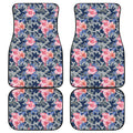Pink Rose Flower Camouflage Print Front and Back Car Floor Mats