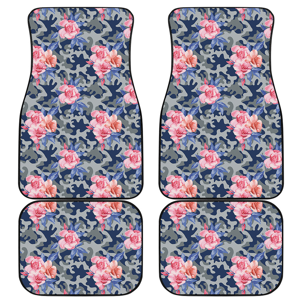 Pink Rose Flower Camouflage Print Front and Back Car Floor Mats