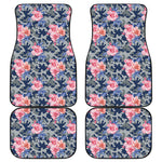 Pink Rose Flower Camouflage Print Front and Back Car Floor Mats