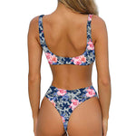 Pink Rose Flower Camouflage Print Front Bow Tie Bikini