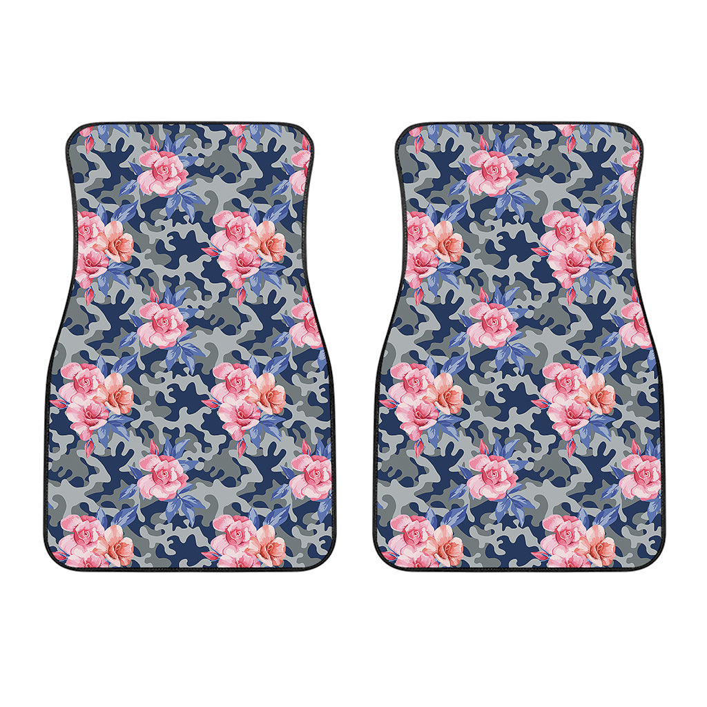 Pink Rose Flower Camouflage Print Front Car Floor Mats