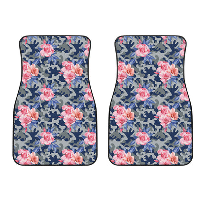 Pink Rose Flower Camouflage Print Front Car Floor Mats