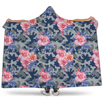 Pink Rose Flower Camouflage Print Hooded Blanket
