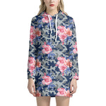 Pink Rose Flower Camouflage Print Hoodie Dress