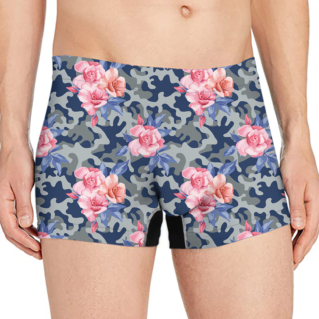 Pink Rose Flower Camouflage Print Men's Boxer Briefs