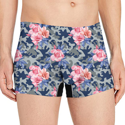 Pink Rose Flower Camouflage Print Men's Boxer Briefs