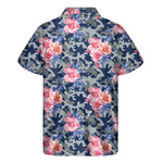 Pink Rose Flower Camouflage Print Men's Short Sleeve Shirt