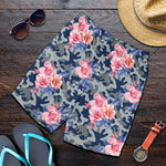 Pink Rose Flower Camouflage Print Men's Shorts