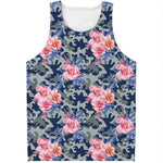 Pink Rose Flower Camouflage Print Men's Tank Top