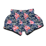 Pink Rose Flower Camouflage Print Muay Thai Boxing Shorts