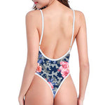 Pink Rose Flower Camouflage Print One Piece High Cut Swimsuit