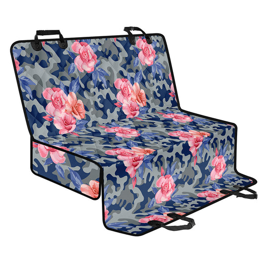 Pink Rose Flower Camouflage Print Pet Car Back Seat Cover