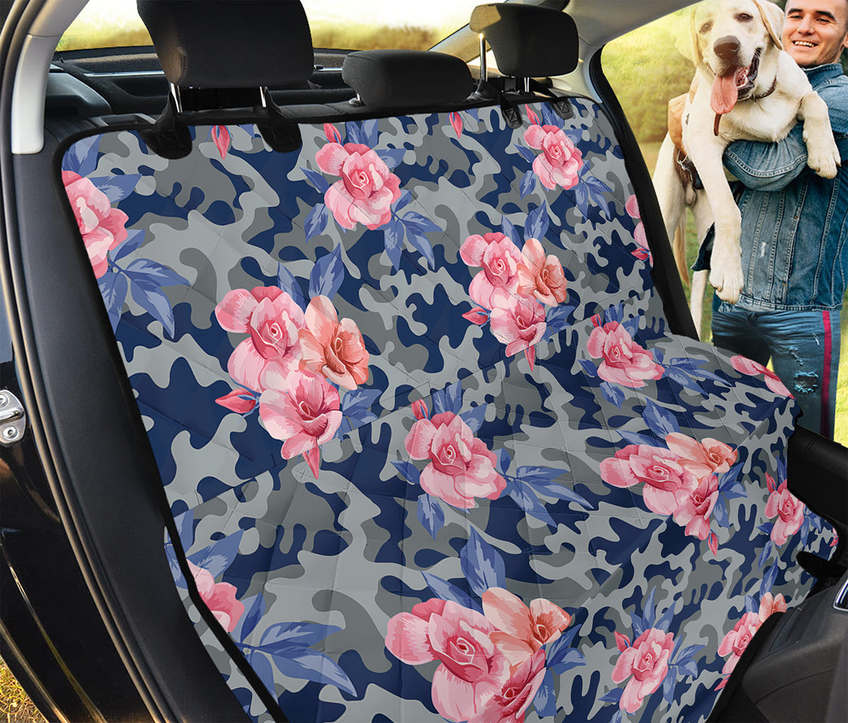 Pink Rose Flower Camouflage Print Pet Car Back Seat Cover