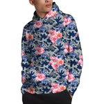 Pink Rose Flower Camouflage Print Pullover Hoodie