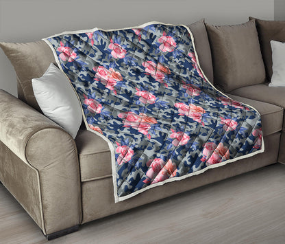 Pink Rose Flower Camouflage Print Quilt