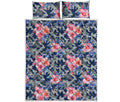Pink Rose Flower Camouflage Print Quilt Bed Set