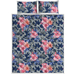 Pink Rose Flower Camouflage Print Quilt Bed Set