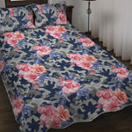 Pink Rose Flower Camouflage Print Quilt Bed Set
