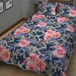 Pink Rose Flower Camouflage Print Quilt Bed Set