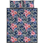 Pink Rose Flower Camouflage Print Quilt Bed Set