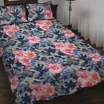 Pink Rose Flower Camouflage Print Quilt Bed Set