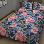 Pink Rose Flower Camouflage Print Quilt Bed Set