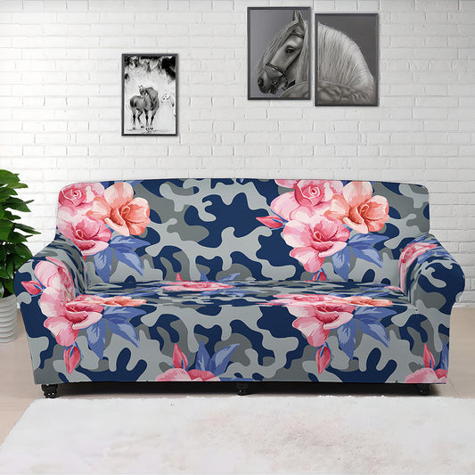 Pink Rose Flower Camouflage Print Sofa Cover