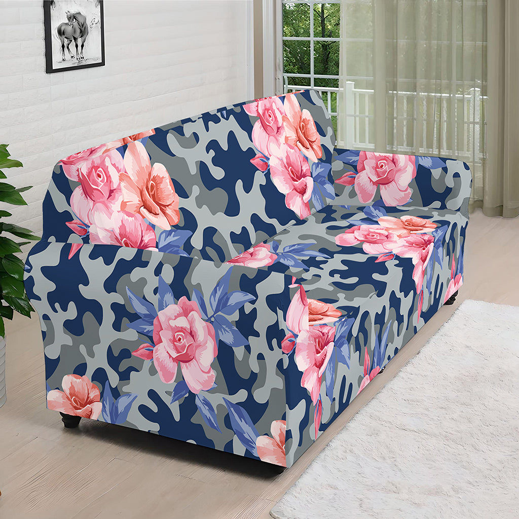 Pink Rose Flower Camouflage Print Sofa Cover