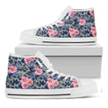 Pink Rose Flower Camouflage Print White High Top Sneakers