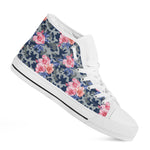 Pink Rose Flower Camouflage Print White High Top Shoes